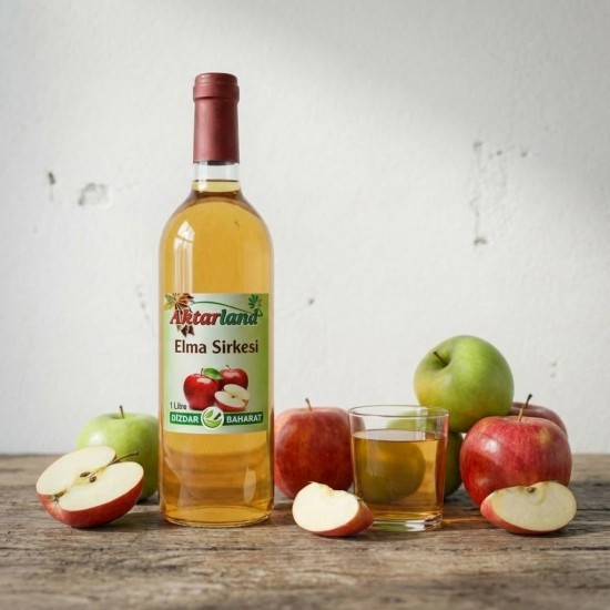 Doğal fermente edilmiş ev yapımı elma sirkesi şişesi